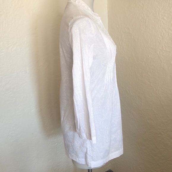 Lilly Pulitzer Sarasota White Beaded Pleated Patterned Tunic Top XS Blouse - Picture 5 of 16